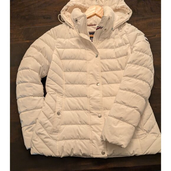 Tommy Hilfiger Womens Quilted Puffer Jacket With Hood Size S White Nylon Blend - Picture 1 of 16